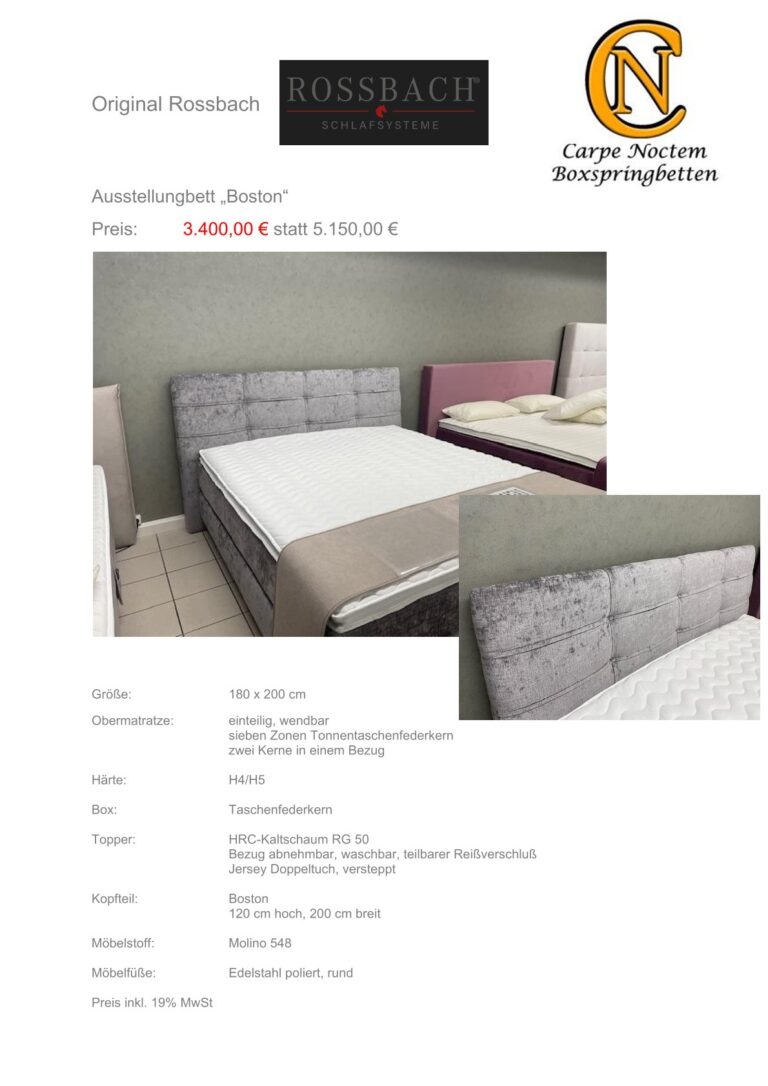 Zwei moderne Betten in Grau mit gestepptem Kopfteil und glänzenden Metallfüßen